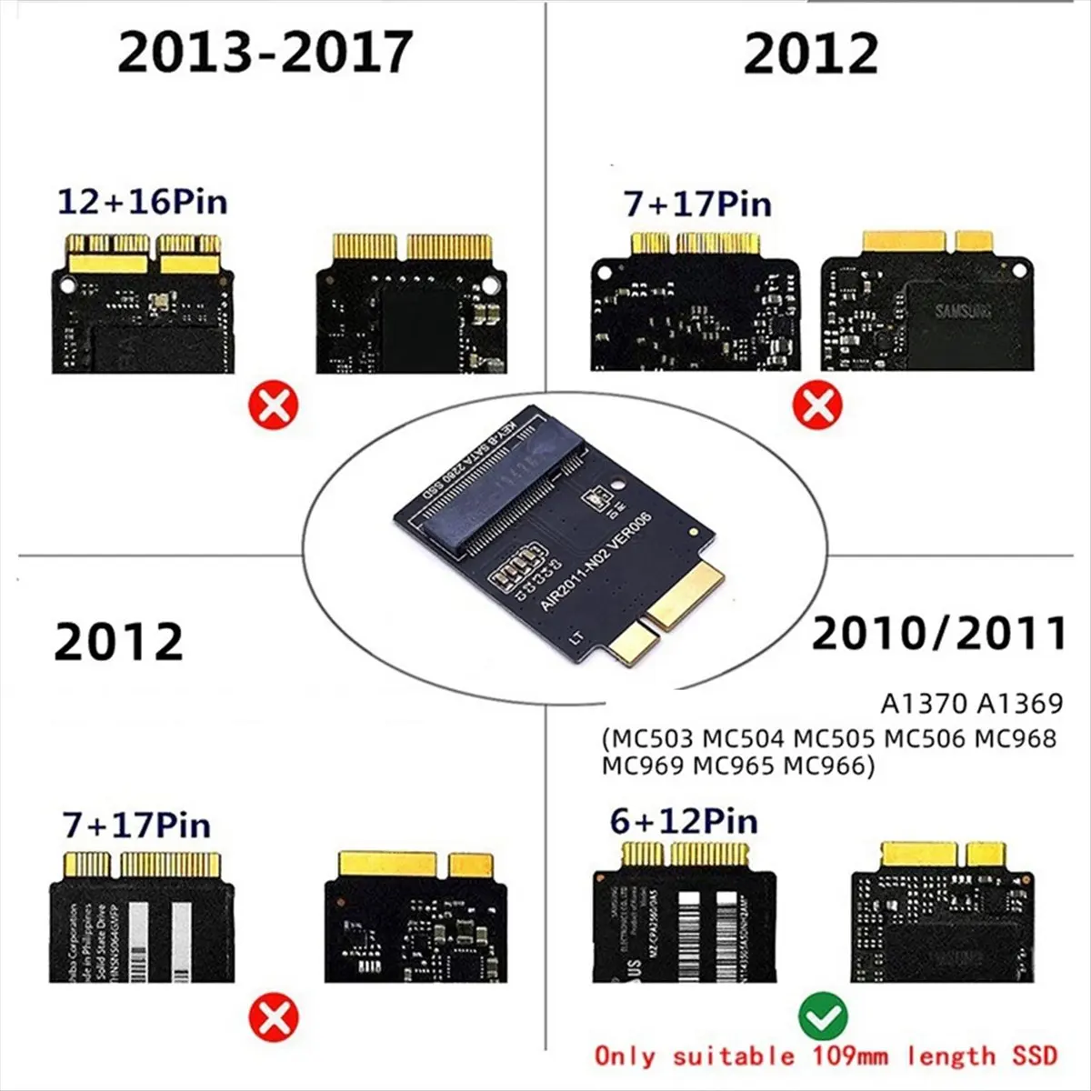 M.2 NGFF SATA SSD Adapter for Air 2010 2011 A1369 A1370 M2 SSD Converter Card Only Support 2280 M2 SSD-A75P