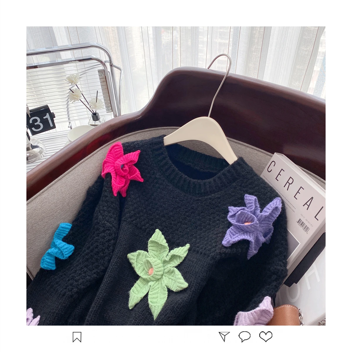 Stylish Hand-made Flower Knit Sweater Pullover Women Autumn Winter Chic Fashion Ladies Tops Long Sleeve O-neck Jumper 2022