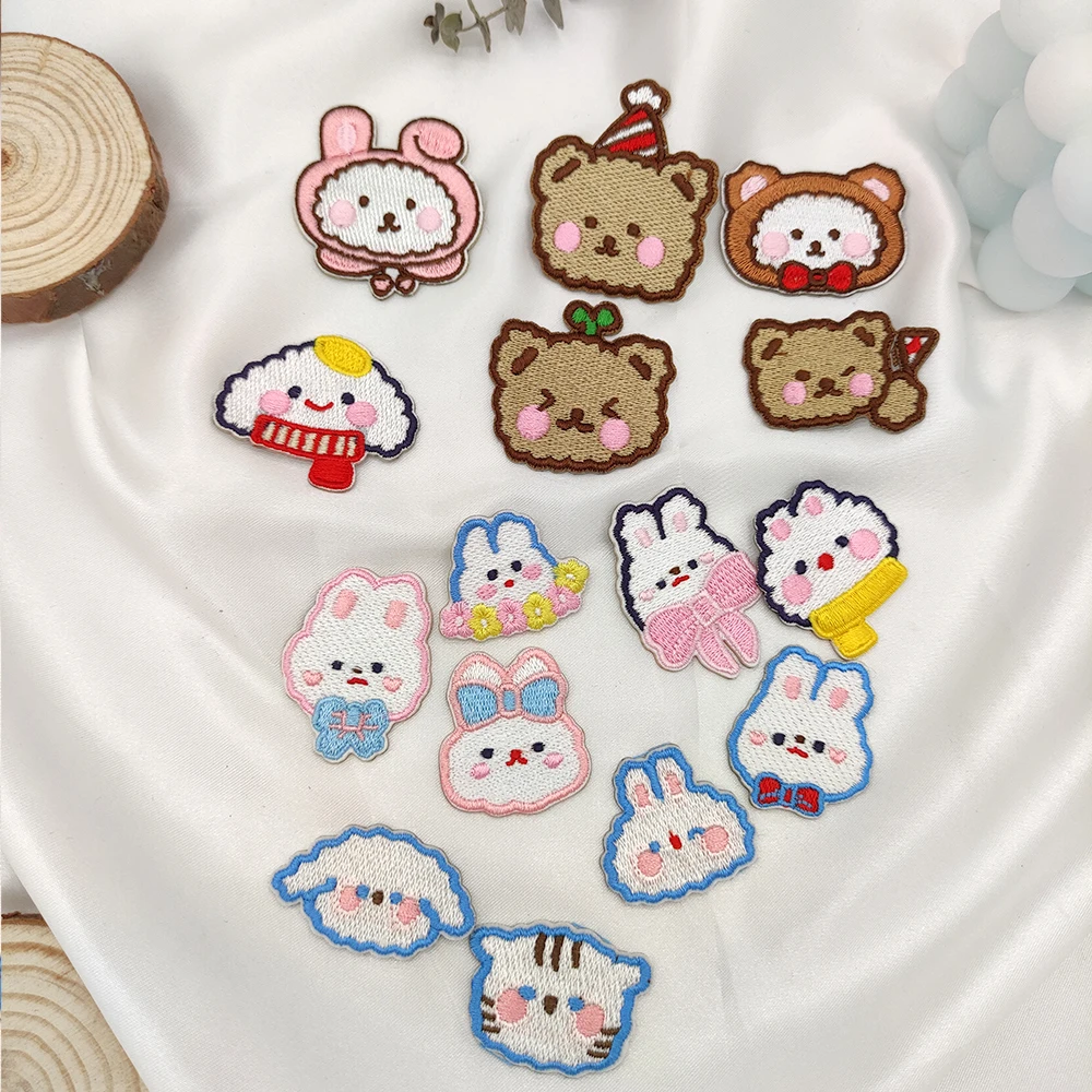 Cute Animal Avatar Self-adhesive Embroidery Applique Patches For Clothing Kids Mobile Phone Backpack DIY Decorative Sticker Swe