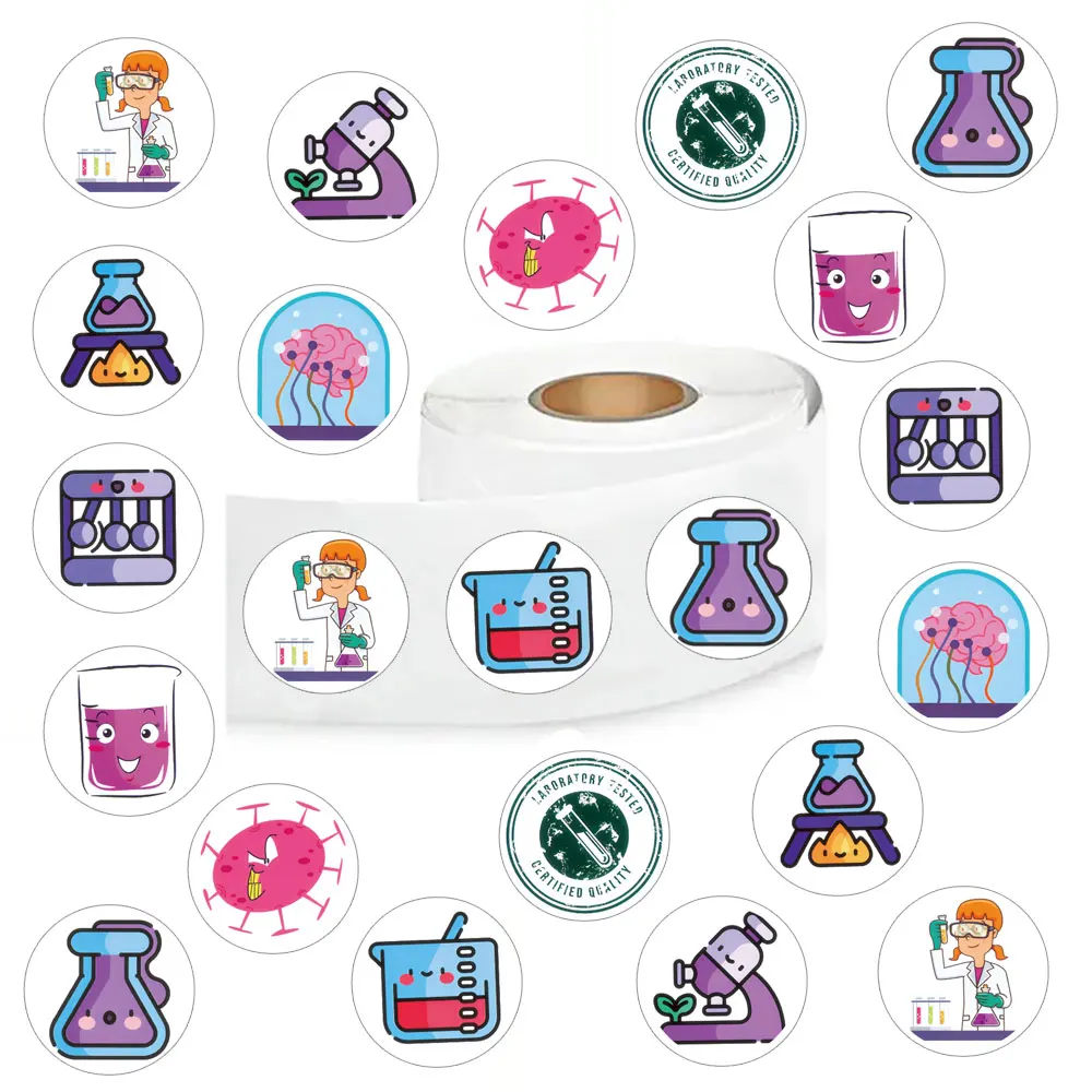 500pcs Science Laboratory Stickers, Aesthetics Decal Rolls Self Adhesive Seals Scrapbooking Envelopes Handmade,Party Supply
