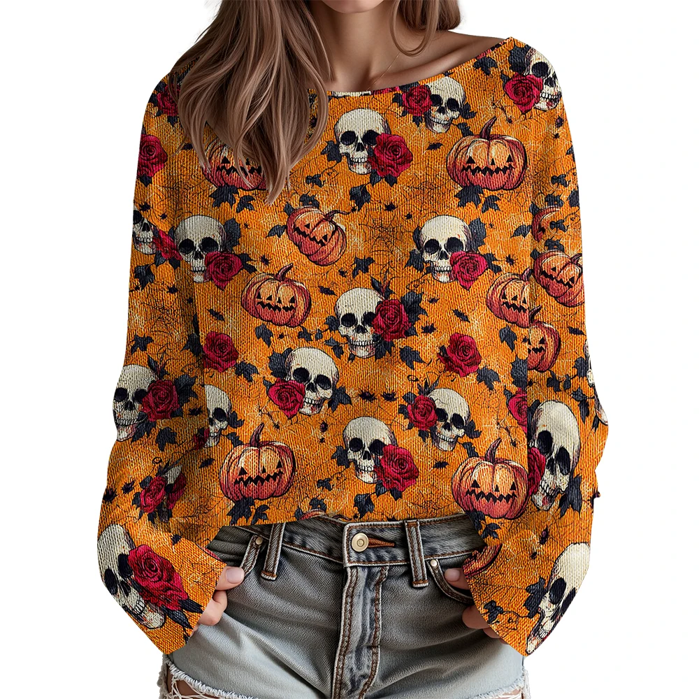 

Halloween Skull Merch Sweater Women's Knitted Jumpers Female Long Sleeve Streetwear Pullover Tops 2