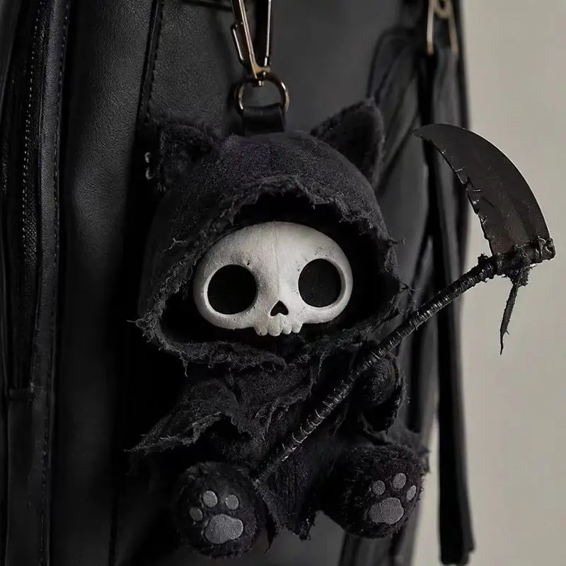 Death Cat Plush Doll Black Skull Plush Toy Bag Pendant Creative Gothic Backpack Hanging Decoration Accessories Keychain Pendant
