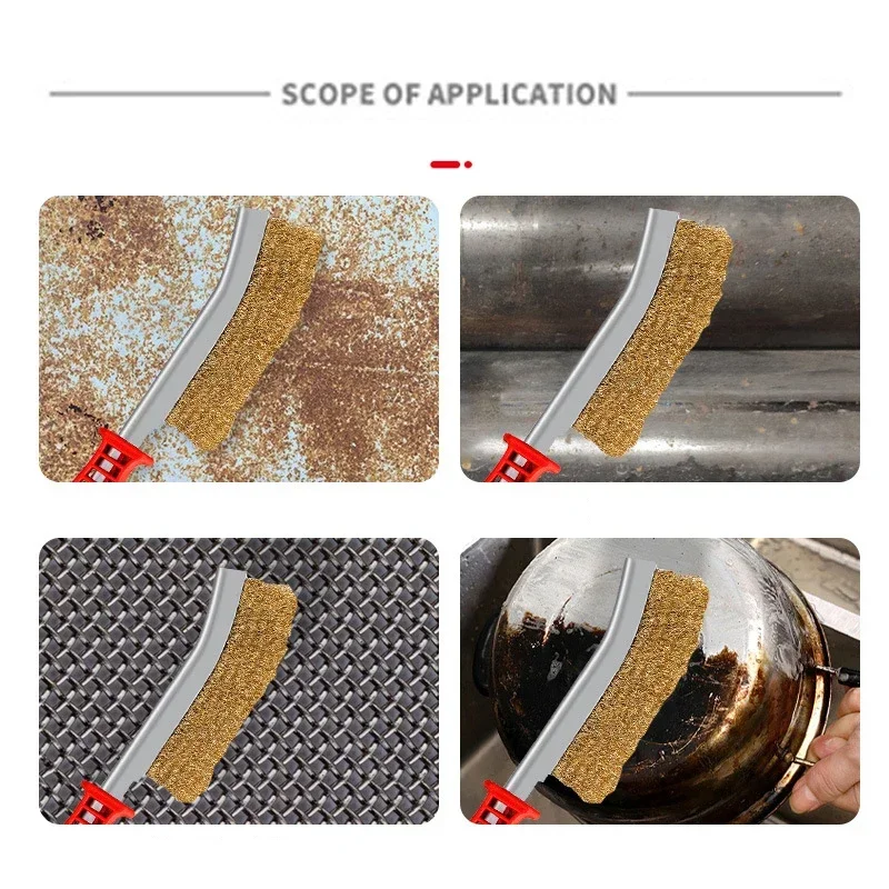 Cepillo de alambre de cobre con mango, cerdas de Metal colgantes de alta densidad, dispositivo de fregado que ahorra espacio en el trabajo, herramientas manuales para limpieza