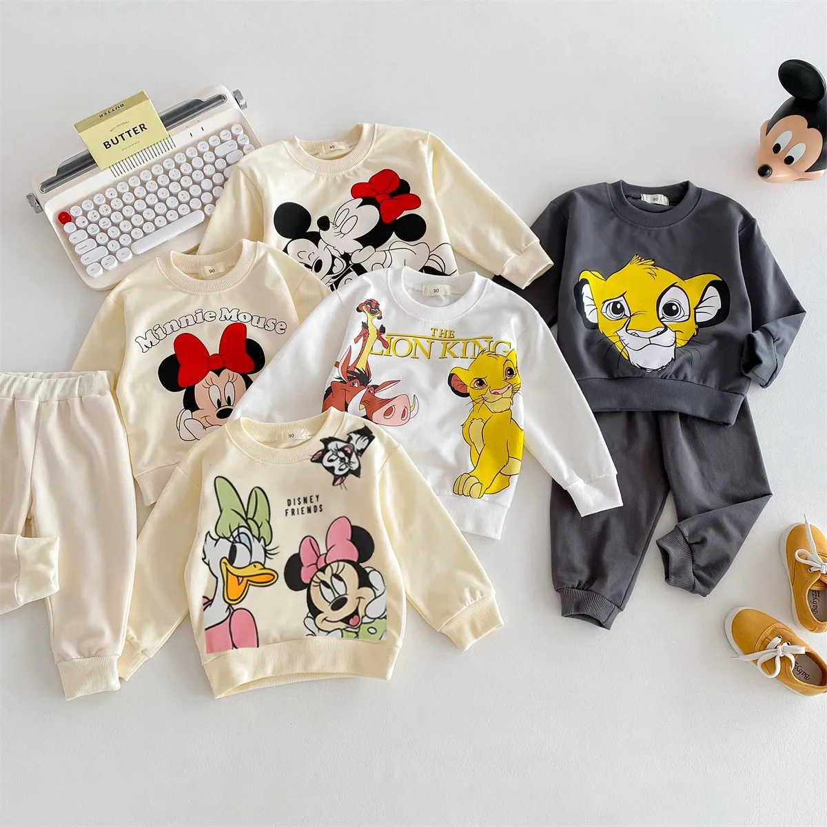 Cartoon Printed Baby Tracksuit Spring Fall Disney Loose Fashion Children Long Sleeve Sweatshirt Sweatpants 2piece Toddler Sets