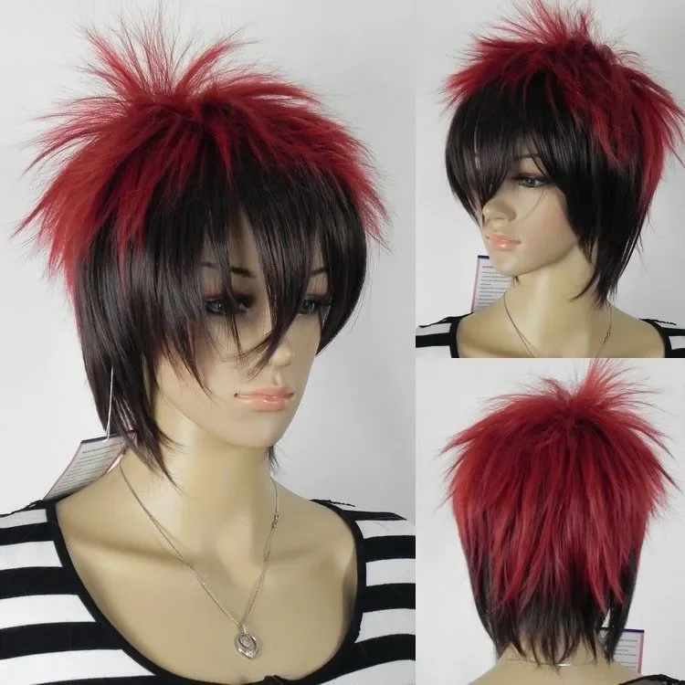 Wholesale Red Black Mix Multicolor Straight Unisex Cosplay Full Wig