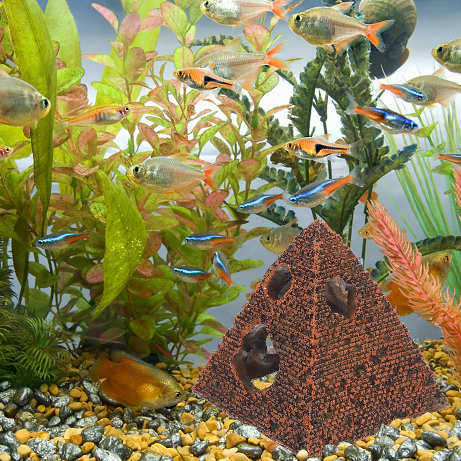 Pyramid Aquarium Habitat Resin Fish Tank Decor Prop for Shrimp Fish Natural Simulation Closed-to- Environment