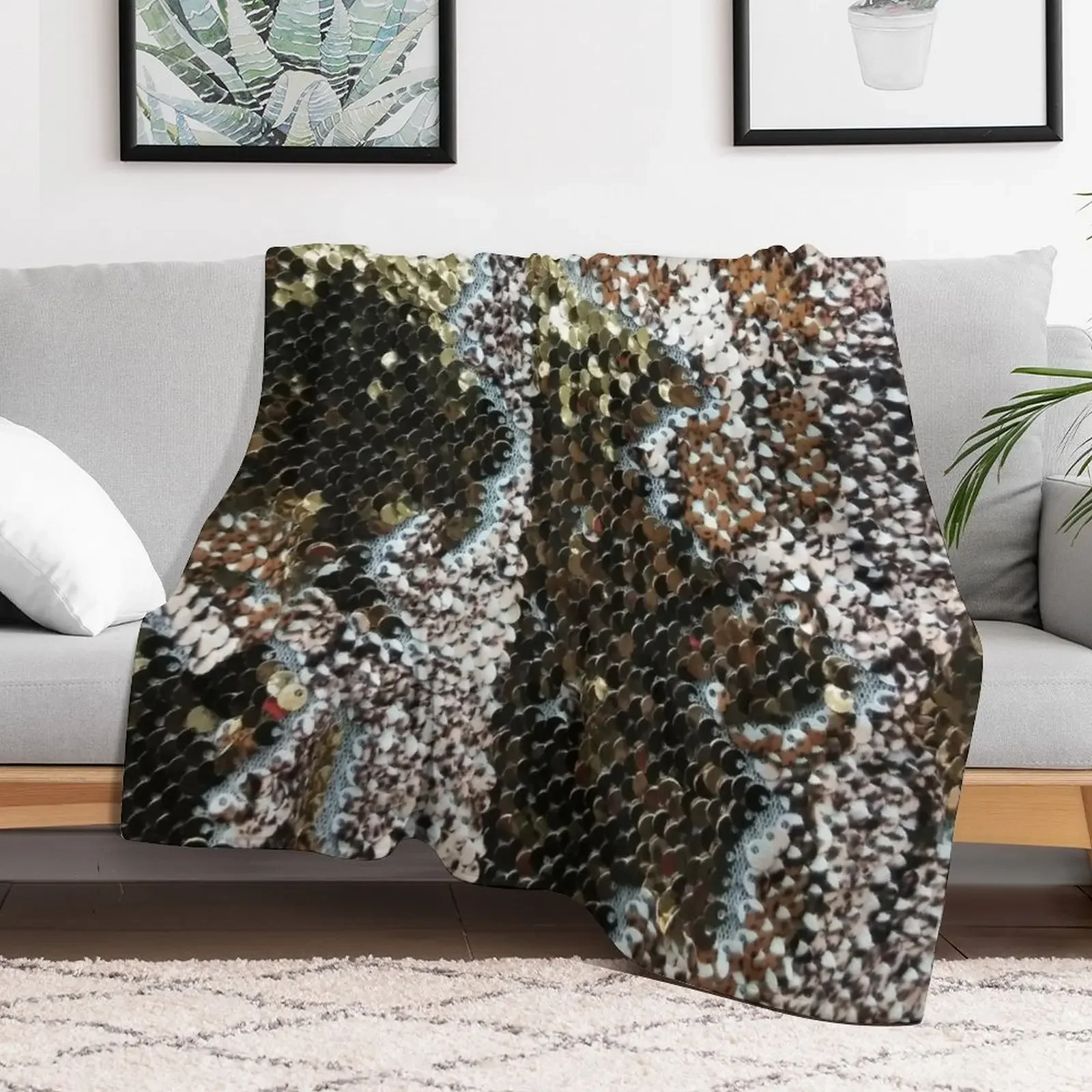 Sequins in Snake Skin Pattern Throw Blanket Warm Accent Blanket for Living Room Decoration