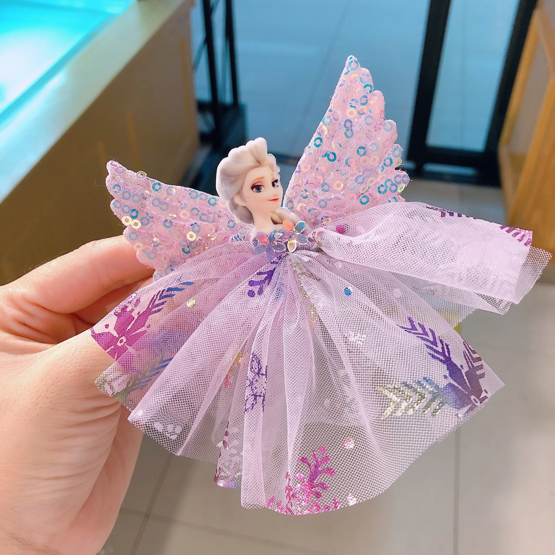 Disney Frozen Princess Hair Clip Cute Cartoon Princess Elsa Winged Bow Dress Headbands for Baby Girls Fashion Hair Accessories