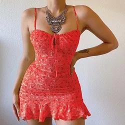 Vestido de espagueti informal con tirantes a la moda de verano, vestido Floral para mujer, Mini vestido de verano para fiesta en la playa y vacaciones, novedad de 2024