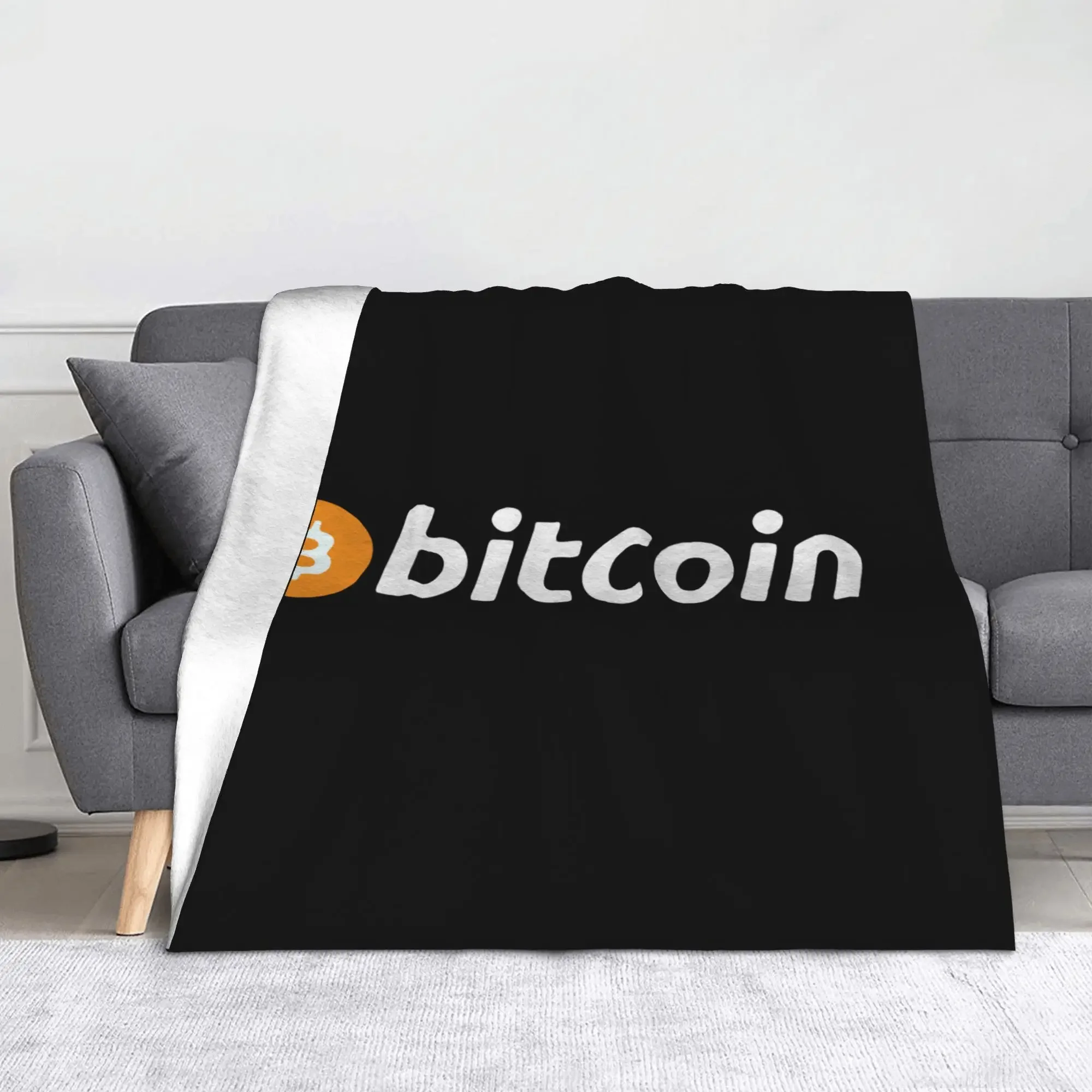 Bitcoin Knitted Throw Blanket Cryptocurrency Hodl Dogecoin Blockchain Warm Bedspread for Sofa and Bed