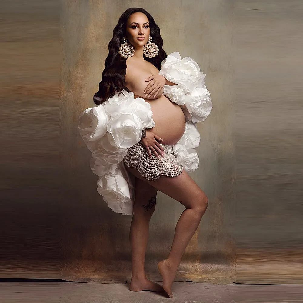 

Очаровательная накидка для беременных для фотосессий, пышная свадебная накидка с цветочным принтом и 3D цветами, свадебные накидки на заказ, съемная накидка-шаль