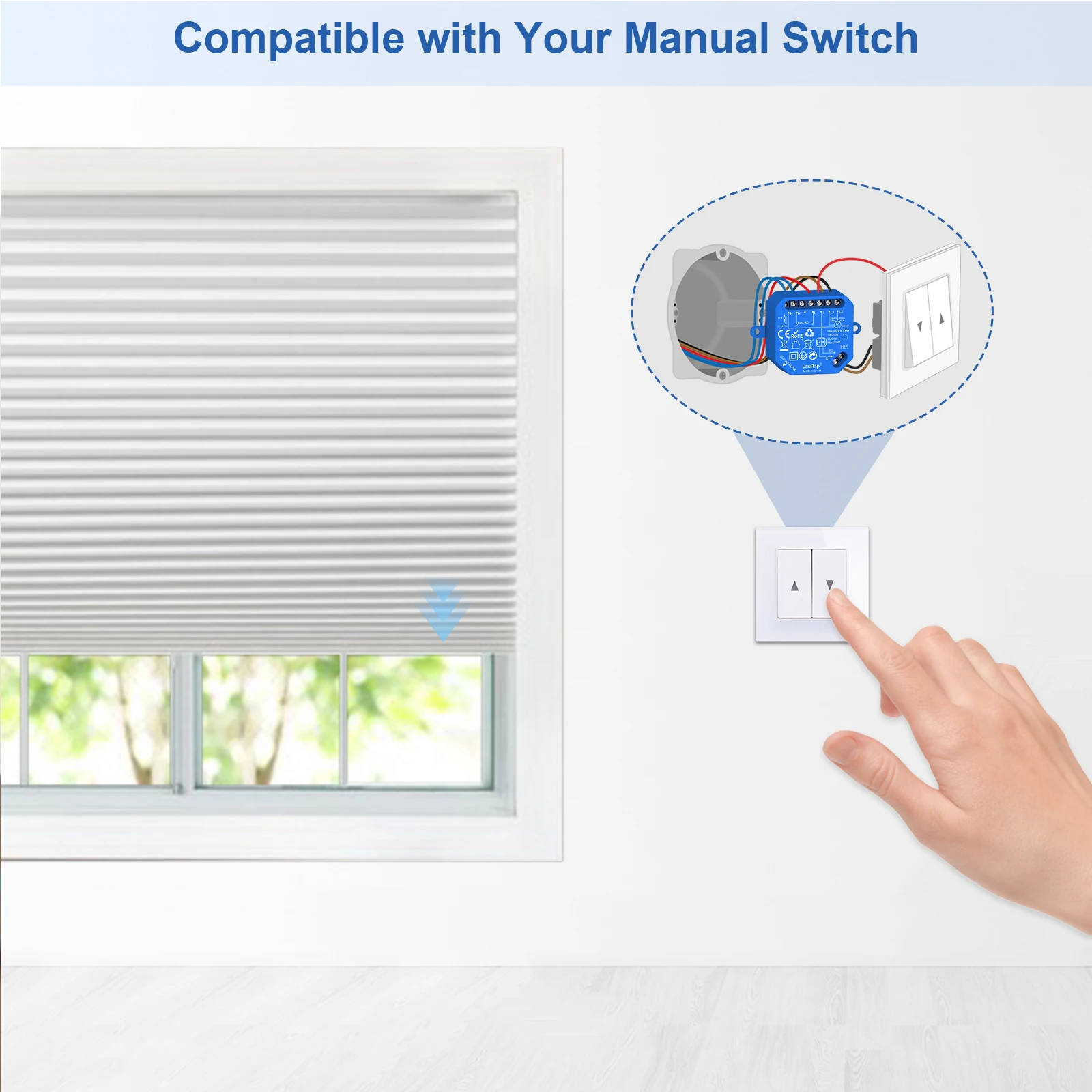 LoraTap Tuya Cortina de persiana inteligente, interruptor de porcentagem de motor tubular, controle remoto por voz por Google Home Alexa