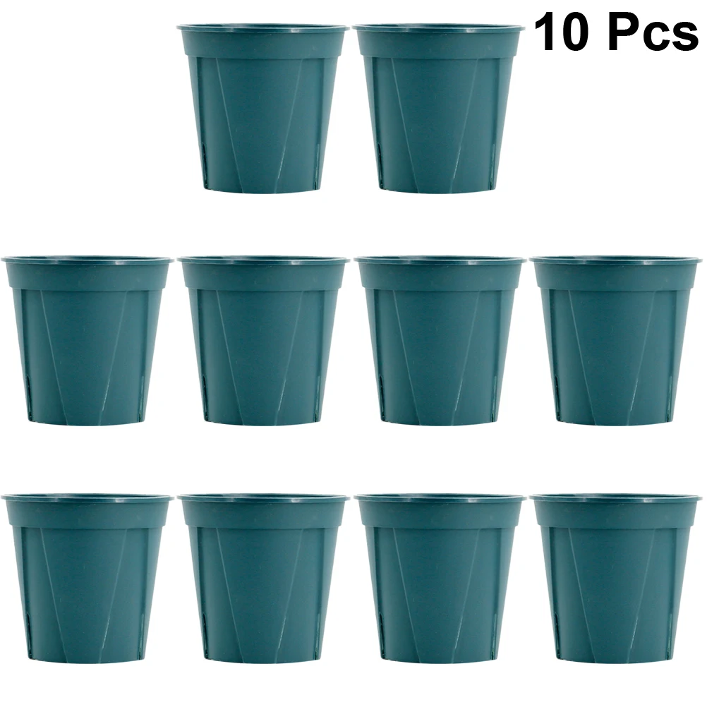 

10pcs Plastic Flower Pots Thickened Round Rose Dill Planters Home Office Garden Drainage Reusable Balcony Herb Planting Green