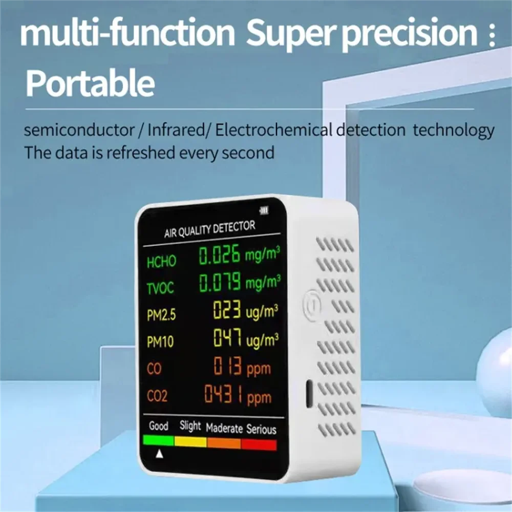 6 In 1 Air Quality Monitor Multifunctional Automatic Display Indoor Office Wall Hanging Screen Display Air Detector