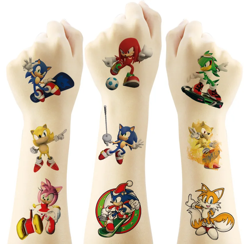 5x5cm anime ouriço tatuagem adesivo brinquedo dos desenhos animados sonic adesivo transferência de água impressão descartável tatuagem presente aniversário para crianças