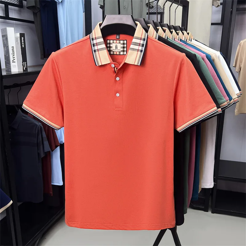 High end silky cotton breathable short sleeve polo shirt men's summer new trend plaid lapel designer brand casual golf T-shirt image 6