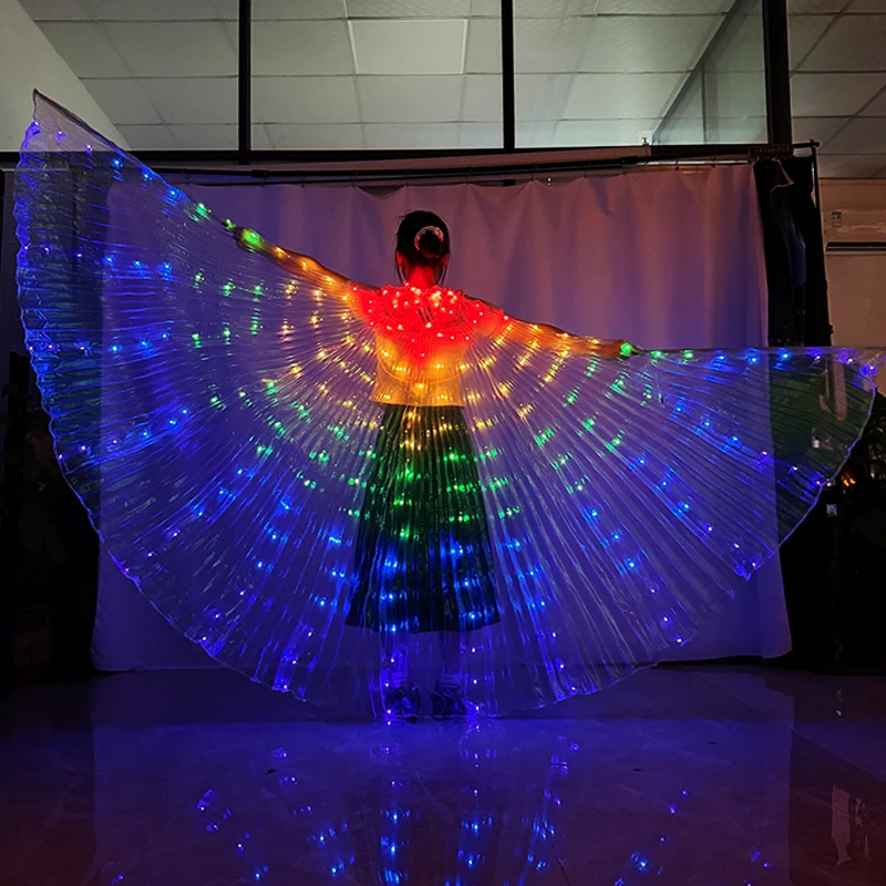 LED Belly Dance Fairy light wings Świecące jedwabne skrzydła motyla świecące taniec płaszcz ubrania dla kobiet dziewczyna kostium wydajności — zdjęcie 2