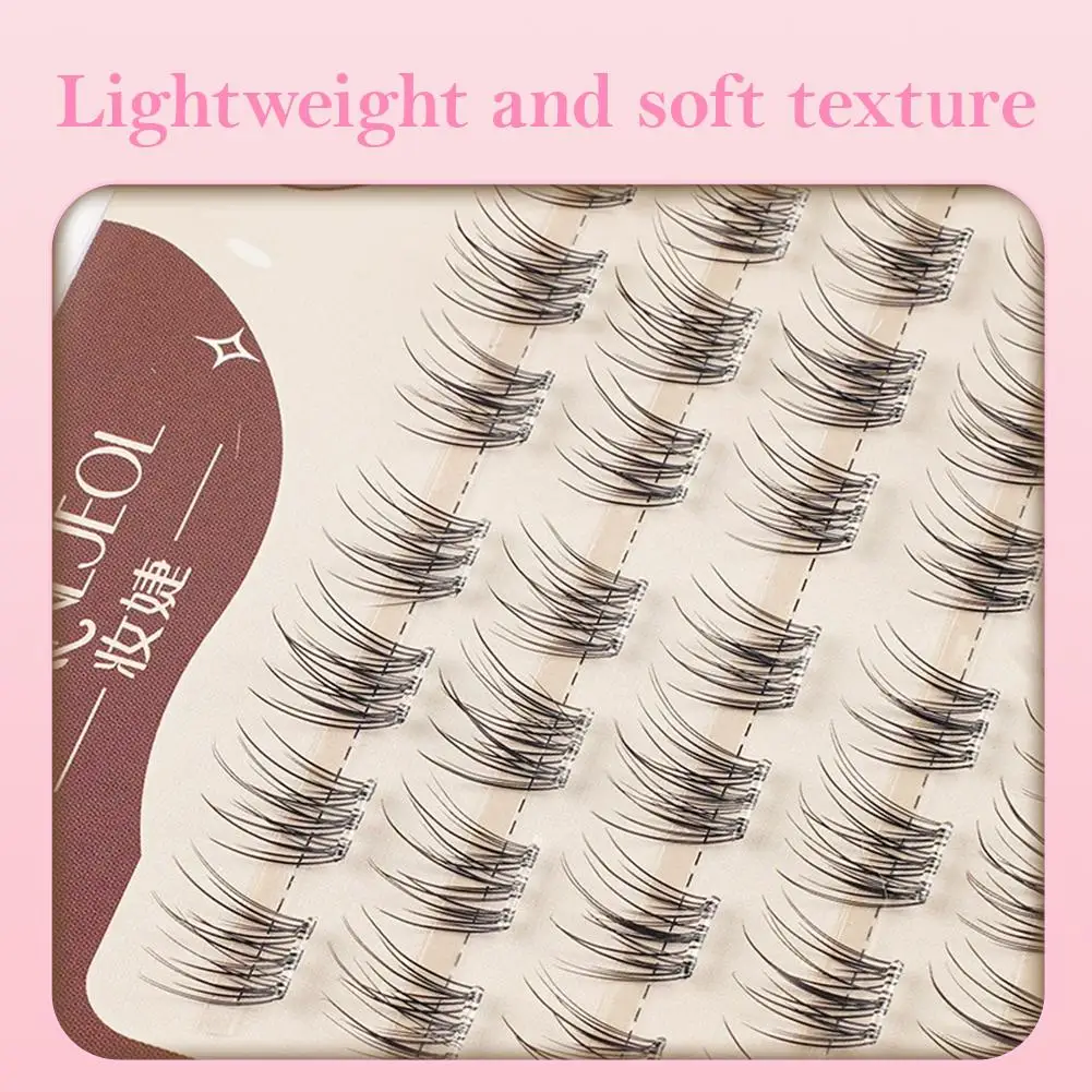 Nuove ciglia finte senza colla, ciglia a grappole pigre Princess a coda di pesce, stelo trasparente, capacità riutilizzata naturale 48 Larg X5L9