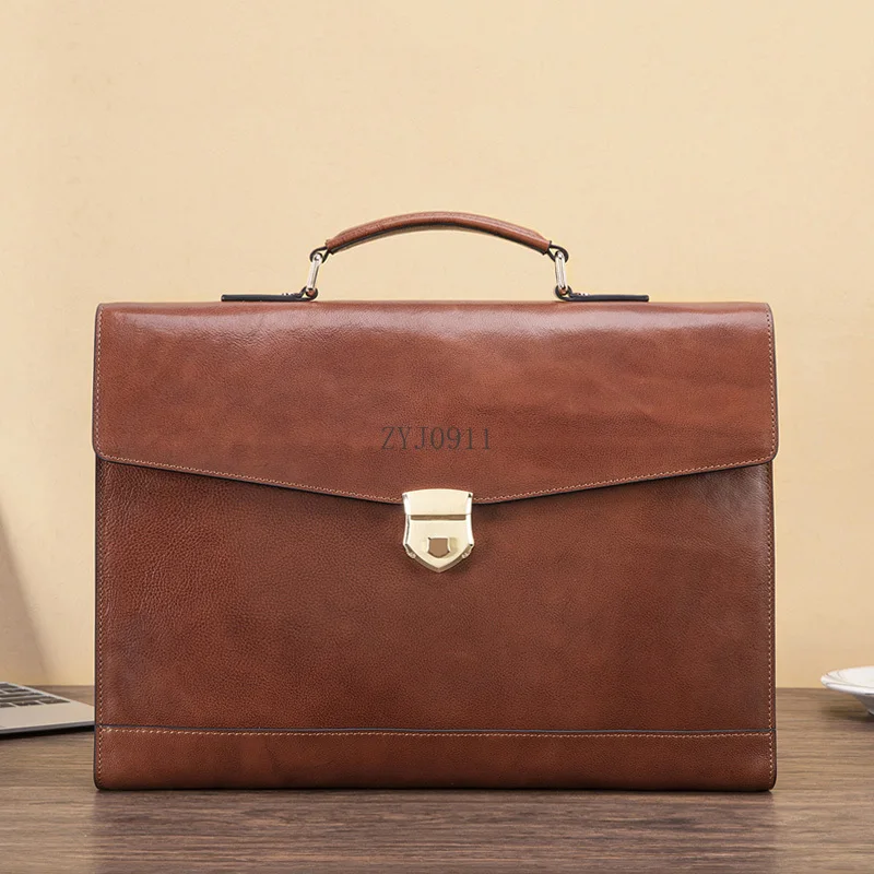 *Retro-stijl zakelijke leren draagbare herendocumententas A4 documentleer