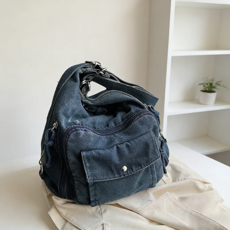 

2026 High Quality Large Capacity Versatile Women's Crossbody Bag Fashion Denim Trendy Solid Color Zipper Shoulder Bag for Women