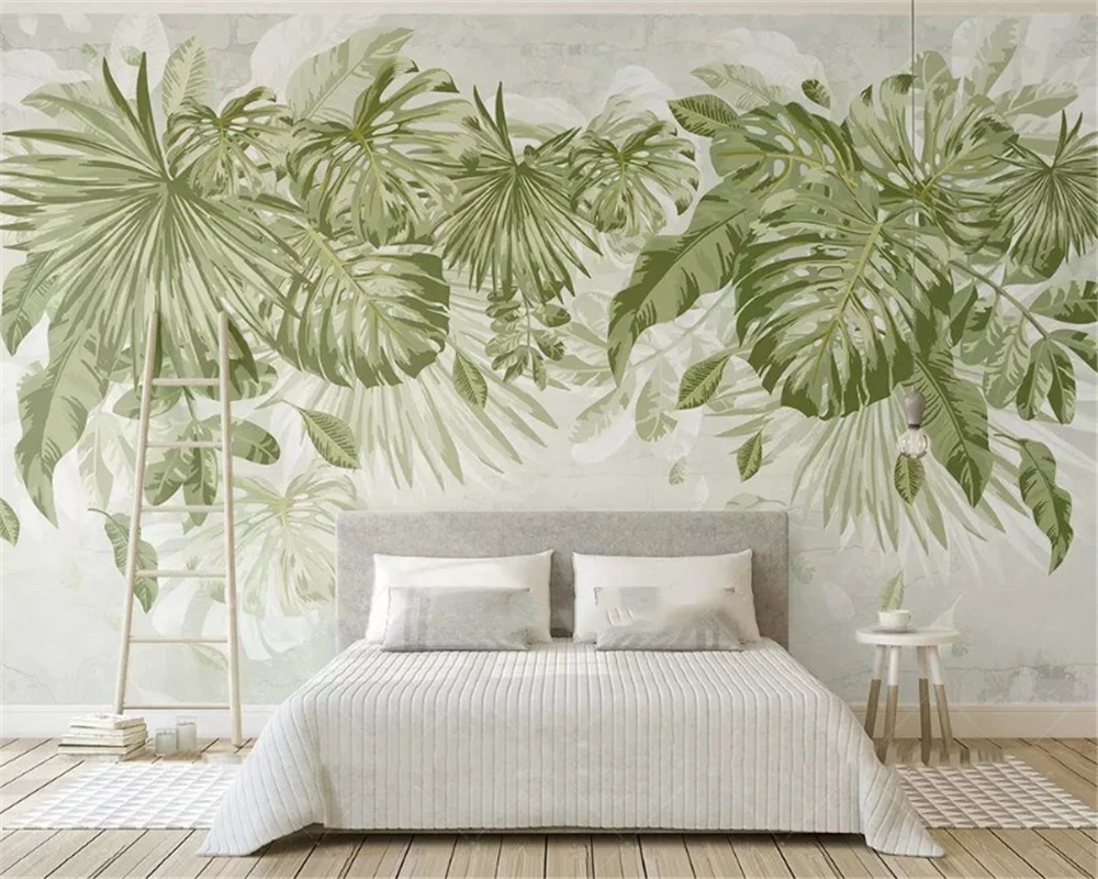 custom 3D Hand drawn modern personality wallpaper plant jungle wind watercolor fresh green leaves TV background wall mural 8d