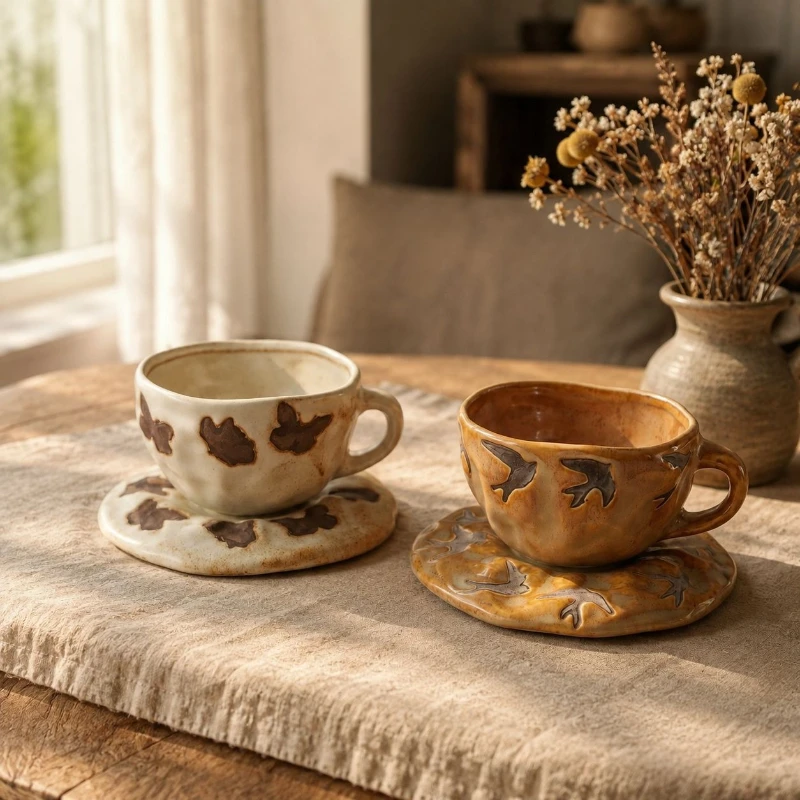Vintage Kiln Turned Coffee Cup Swallow Water Cup Afternoon Tea Cups Milk Mug Oat Breakfast Cups Drinkware Beverage Mug