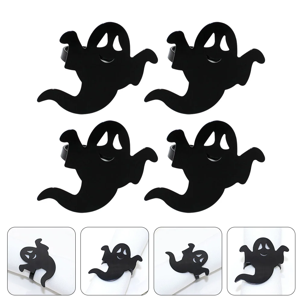 4 Pcs Ghost Napkin Rings Party Table Favors Spoof Alloy Charm Paper Dining Halloween Buckle