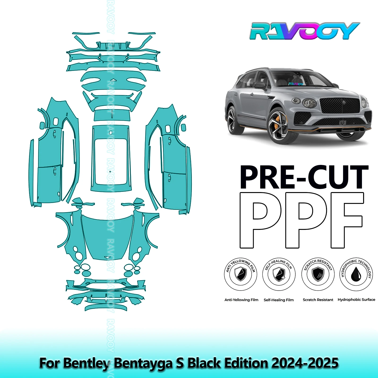 RAVOOY 8.5Mil Custom-Fit Precut TPU PPF Full Vehicle Clear Bra Stone Guard EU UK For Bentley Bentayga S Black Edition 2024-2026