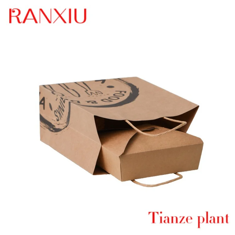 Custom paper bags with your own logo Food Take Away Brown kraft Paper Bag With Handle