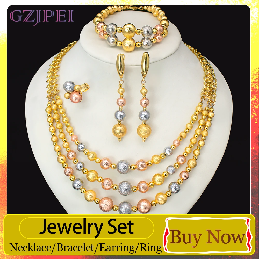 GZJPEI 2025, neues mehrschichtiges Damen-Schmuckset, matte Zuckerguss-Textur, runde Perlen, Halsketten-Set für Braut, Hochzeit, Schmuck, Geschenk