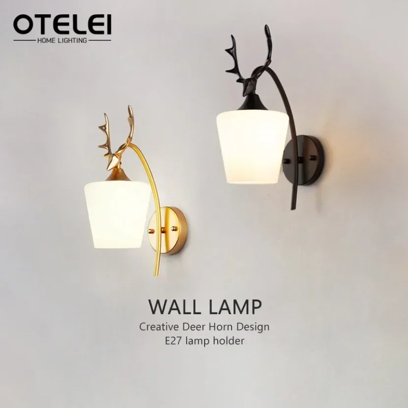 Nordic E27 LED Modern Creative Deer Head Iron Art Wall Lamp Living Room Bedroom Bedside Dining  Corridor Decorative Light