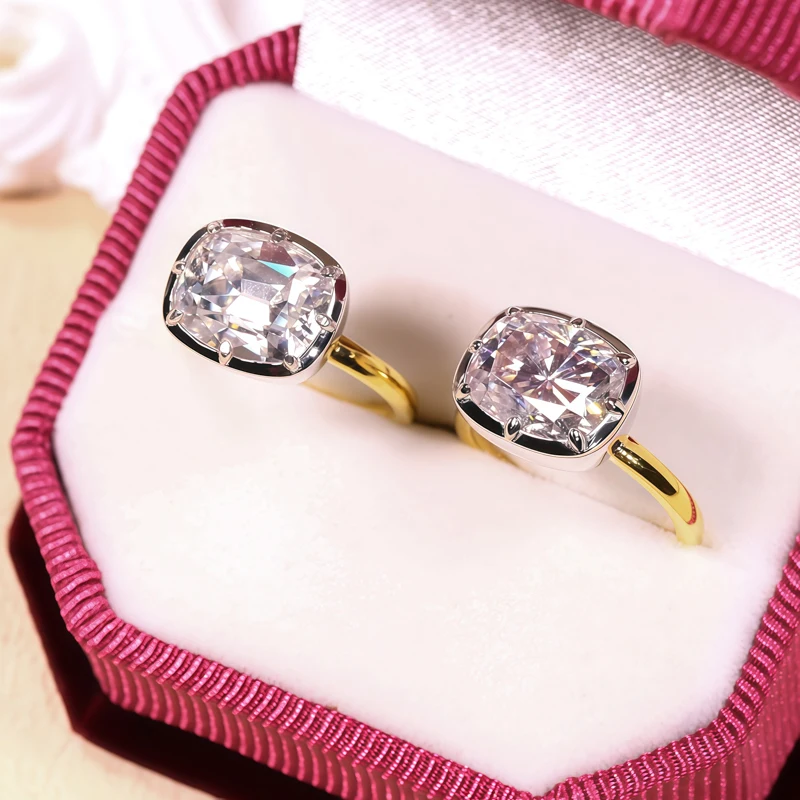 Custom Rings Moissanite Cushion D Color VVS1 European Crushed Ice Cut S925/10K/14K/18K Gold For Wedding Engagement Jewelry Gifts