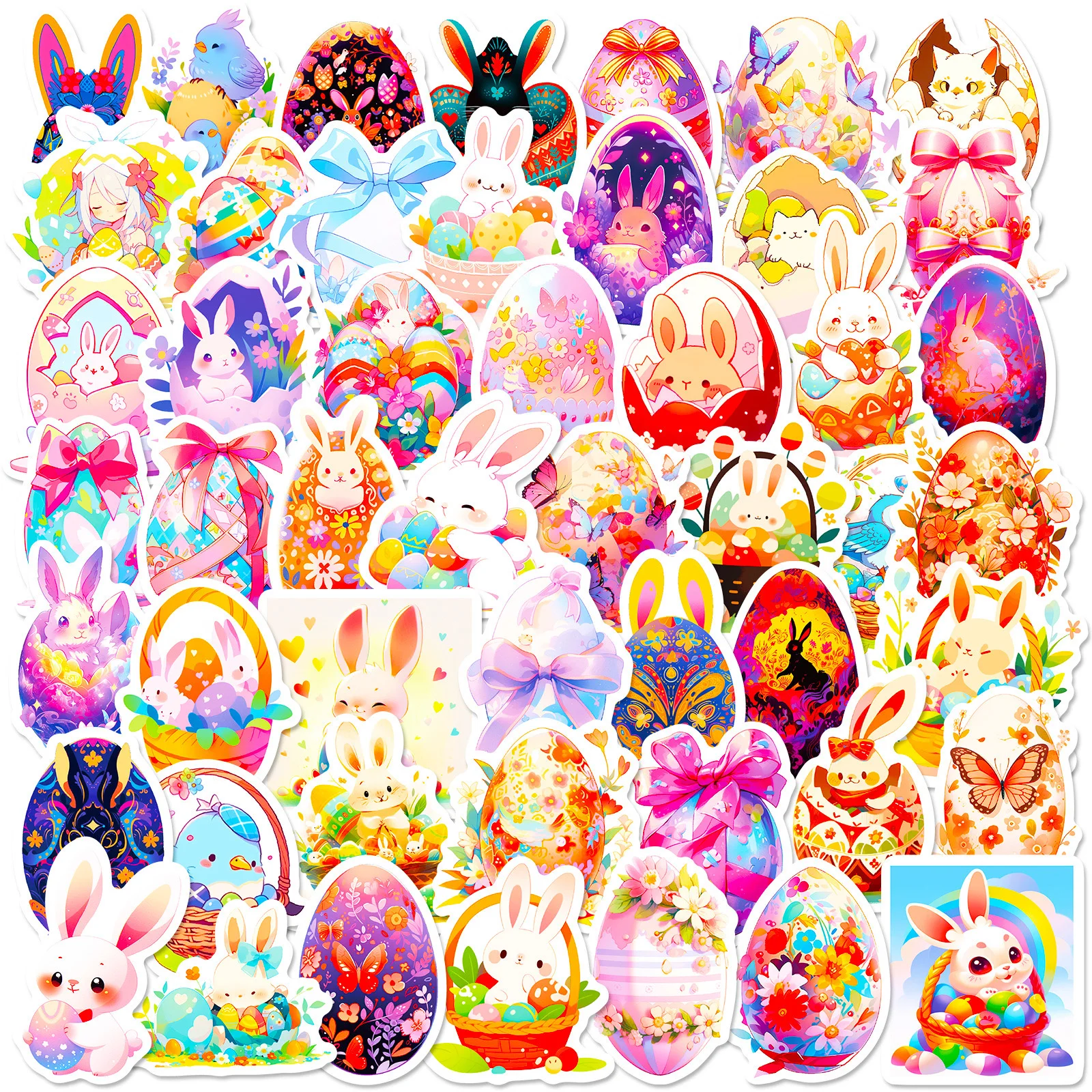 

10/50PCS Cute Easter Theme Rabbit Egg Stickers Aesthetic Decoration DIY Phone Notebook Fridge Bike Skateboard Suitcase Toys Gift