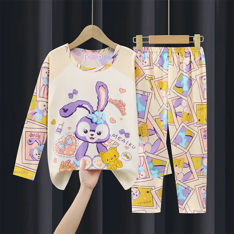 Disney Comfortable Children\'s Pajama Sets Winnie Cute Cartoon Nightwear Long Sleeve Round Neck Pretty Pajama Autumn Winter