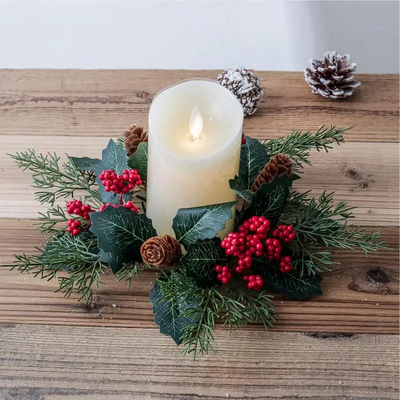 Ring Wreath For Candle Small Artificial Candle Wreath Candle Ring Pillar Candle Holder Greenery Pinecones Table Centerpiece