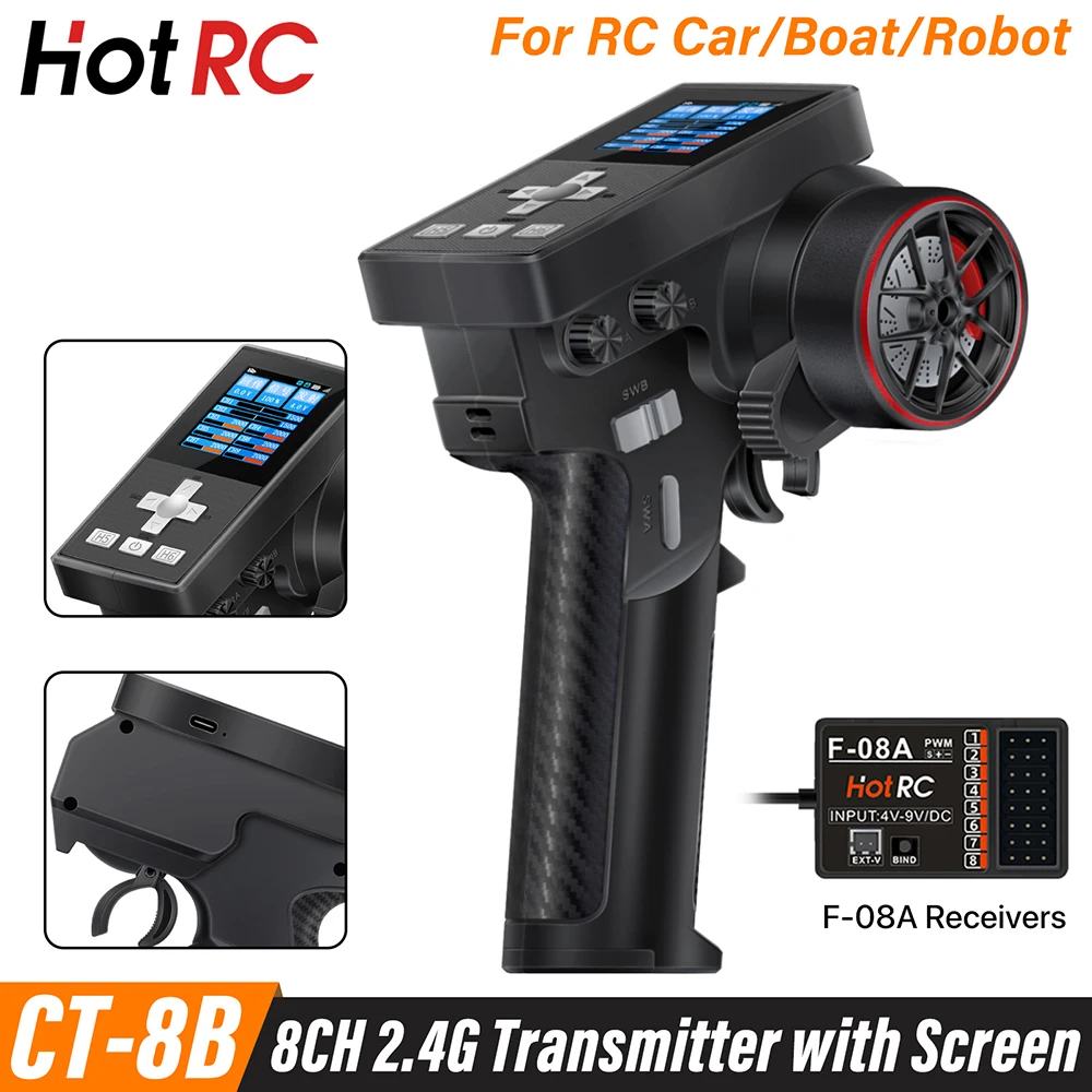 NIEUWE HotRC CT-8B 8CH Radio Zender 300M 2.4GHz Digitale Zender met F-08A Ontvanger Afstandsbediening Voor RC Auto boot Robo