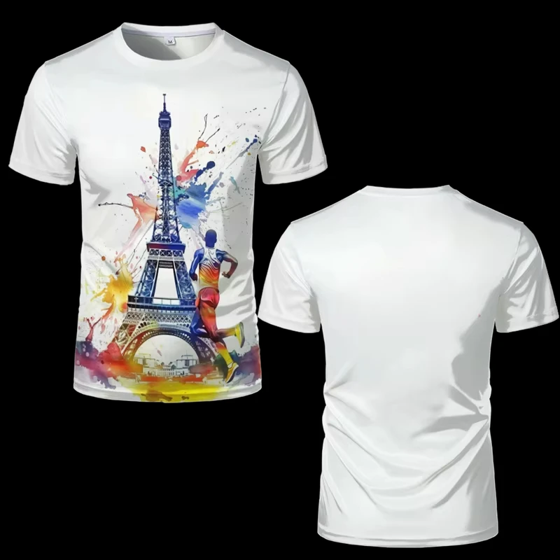 France Paris Eiffel Tower 3D Printed Men's T-shirt Summer Casual Crew Neck Short Sleeve Tops Oversized Men Women Pullover Tees