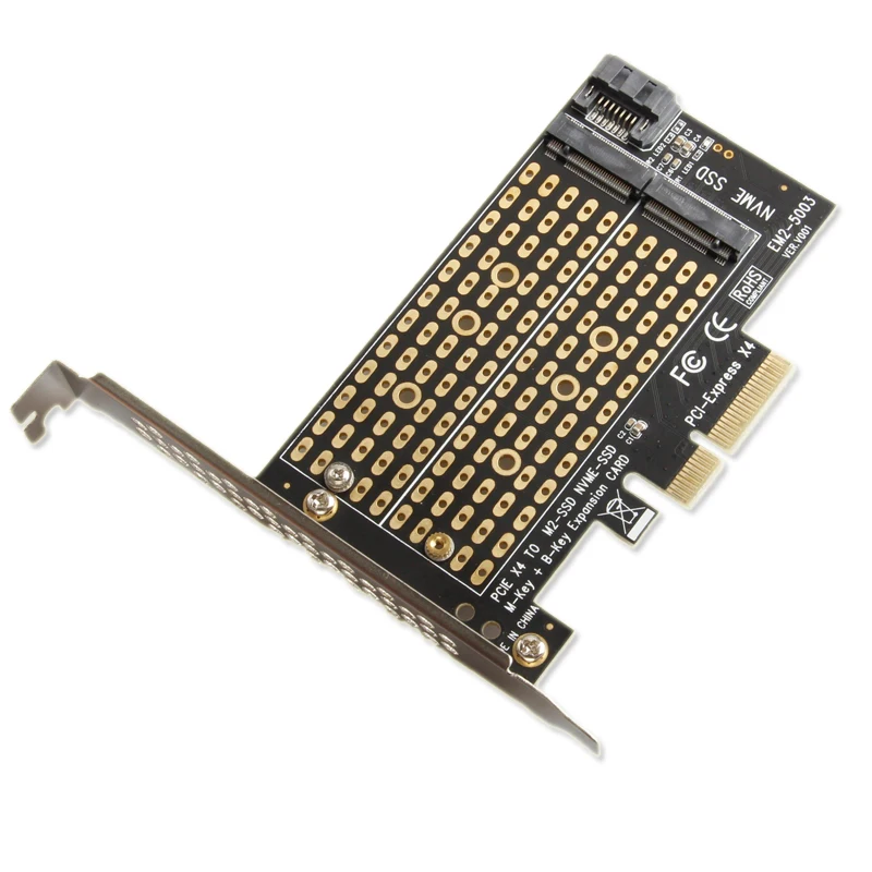 Адаптер PCIE-M2 SSD M.2 NVME M Key to PCI Express 4.0 X4 + M2 SATA B Key to SATA3.0 Riser Card for 2230 2242 2260 2280 M2 SSD