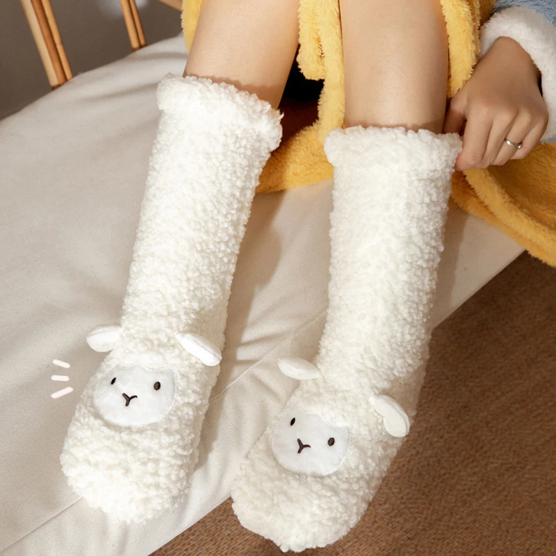 Kawaii Socks Women Funny Cute Cartoon Socks Christmas Female Gift Warm Thick Soft Fuzzy Animal Lovely Home Non-slip Socks