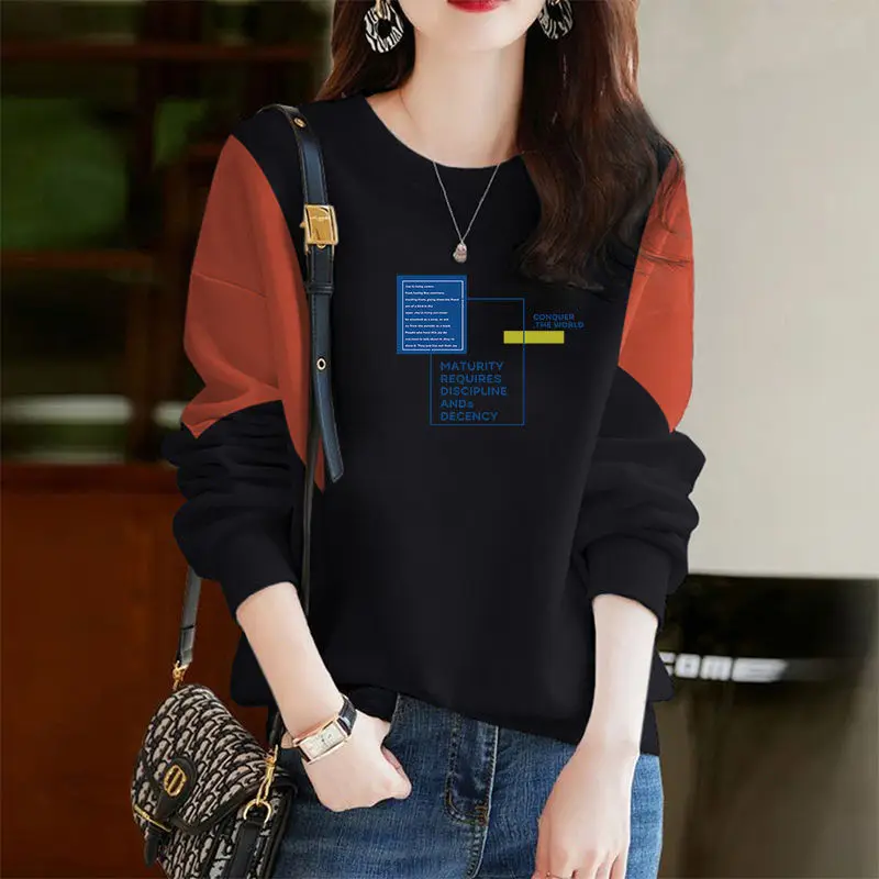 

Women's Pure Cotton Hatless Round Neck Long-sleeved Sweatshirt Loose Casual and Versatile Age-reducing Fashionable Small Tops
