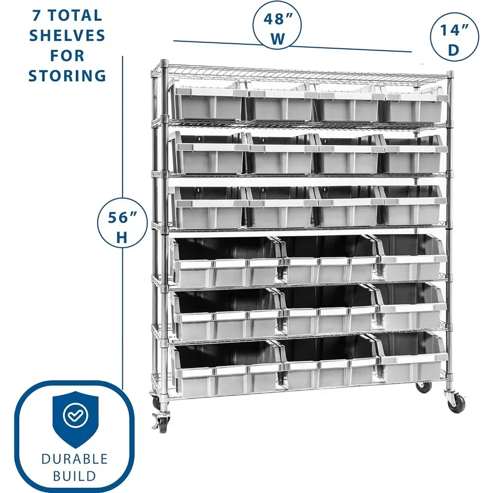 Heavy Duty NSF Bin Rack Solid Steel Wire Shelving Storage Unit, Patented Organizer for Garage, Warehouse