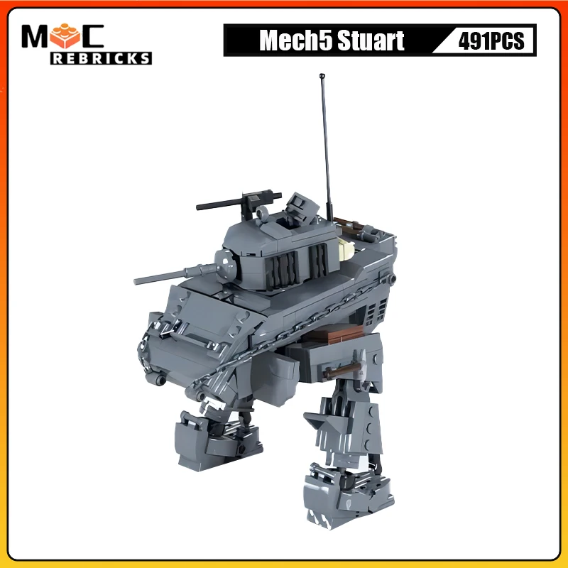 

MOC Building Blocks Military Army Walker Tank Mech5 Stuart Humanoid Armored Vehicle High-tech Bricks Model Kid‘s Creative Toys