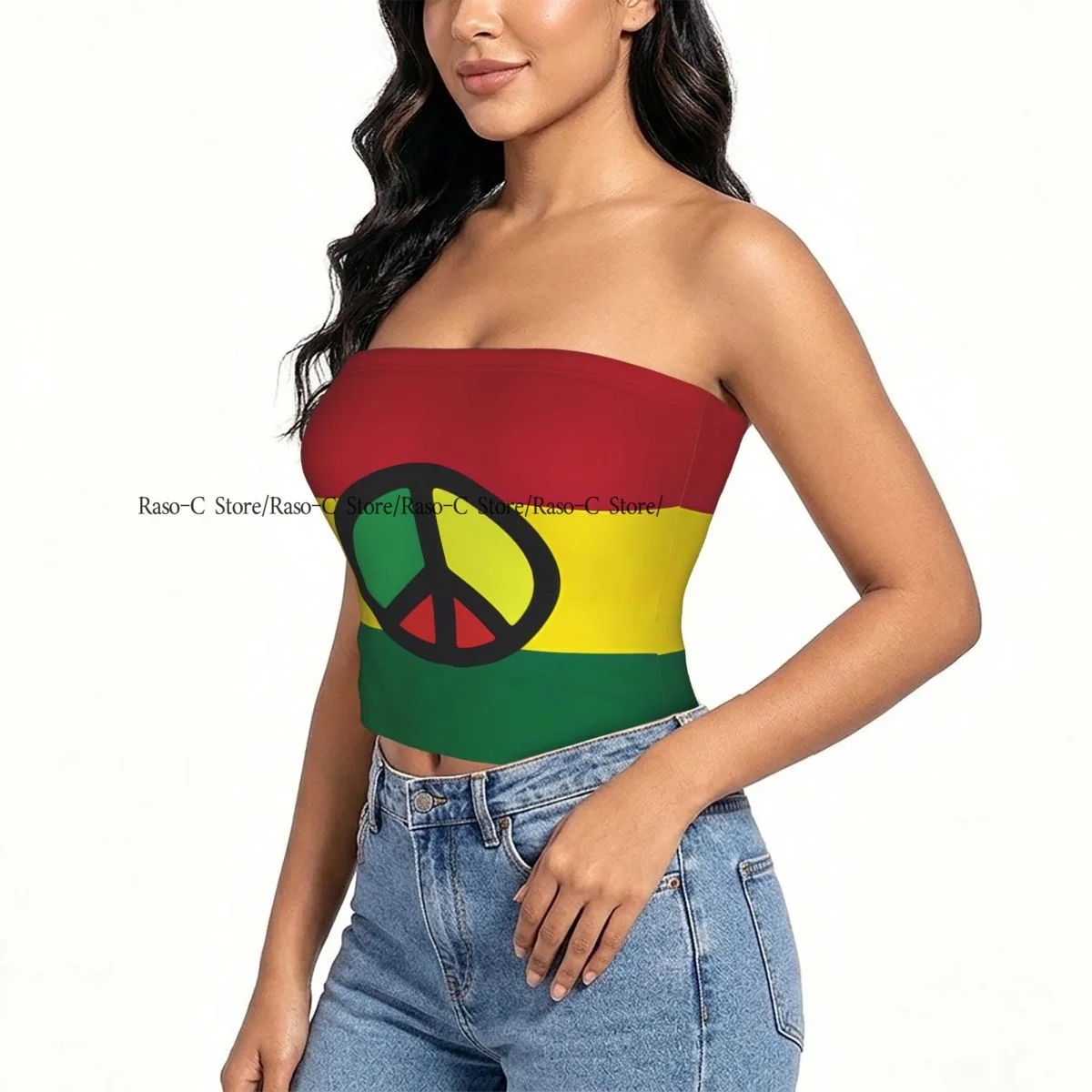 Women strapless blouses sleeveless Jamaican Reggae Culture Peace Caribbean Country Flag halter-neck sexy short-sleeved blouses