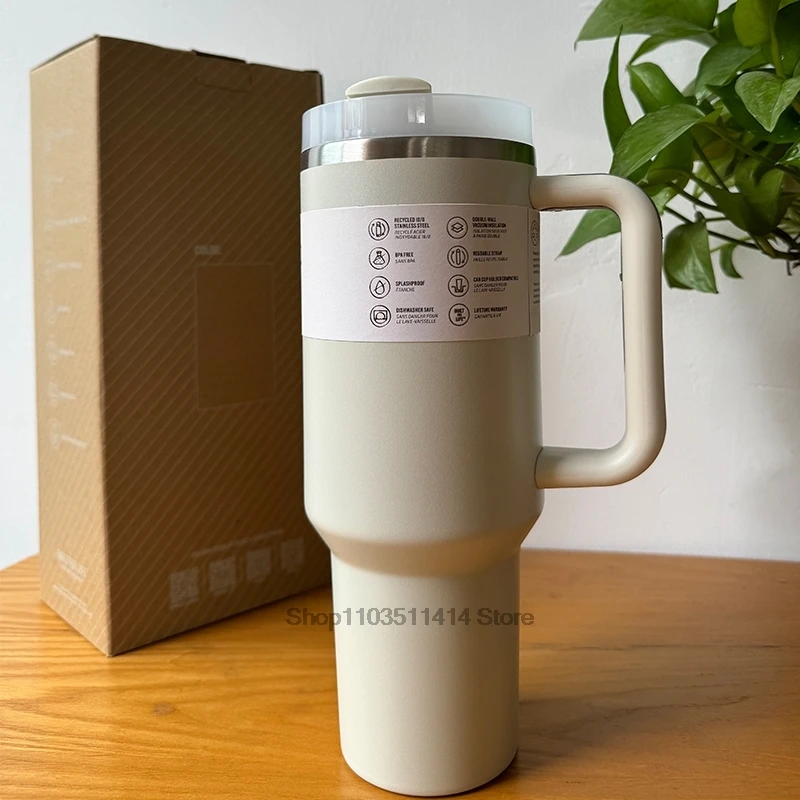 40 oz Tumbler with Handle Lid Straw Stainless Steel Vacuum Insulated Quengher H2.0 Thermos Cup Silicone Boot for Stanleys