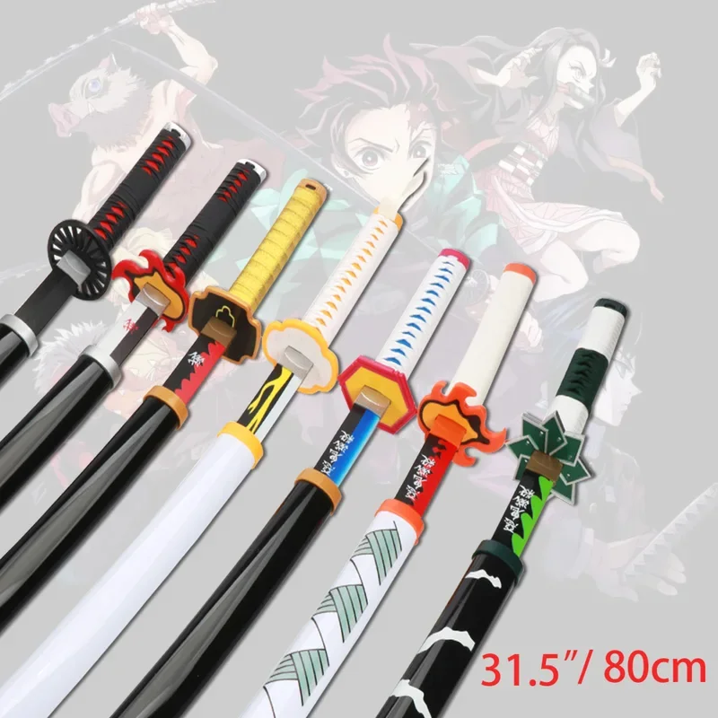 80cm Katana Handmade Demon Slayer Sword Real Japanese Anime Cosplay Toys Swords Zenitsu Rengoku Kyoujurou Sword Kimetsu No Yaiba