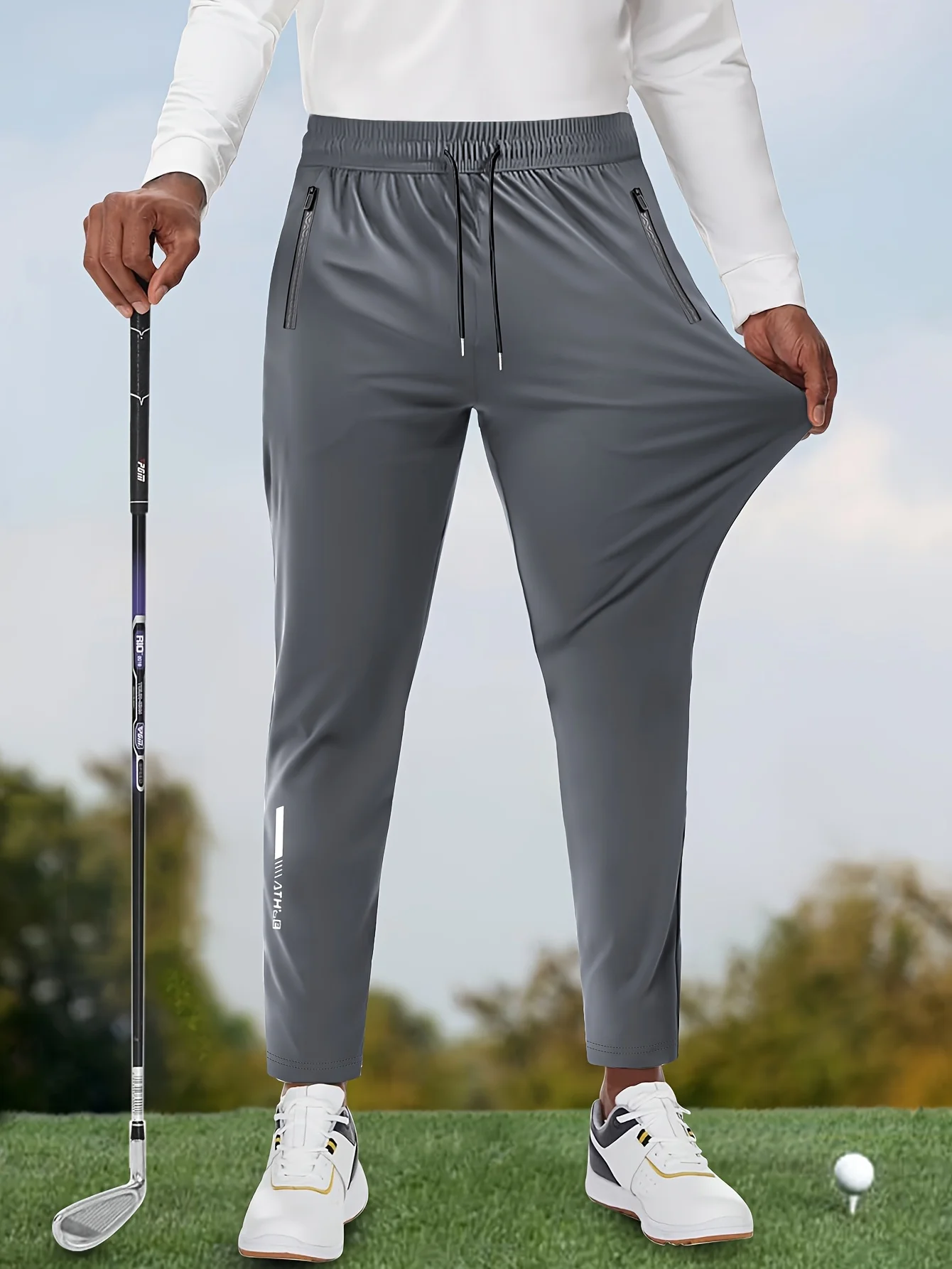 

HIDKAT Men's High-Elasticity Solid Color Lightweight Golf Pants with Zipper Pockets & Elastic Waist Outdoor Jogging Shorts