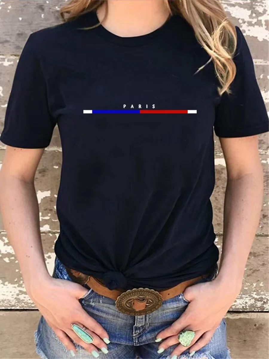 

Women's T-shirt 100_ Cotton Paris Fashion Short sleeved Top Loose Plus Size Shirt Short Sleeves Women TeeCotton Woman Tshirts