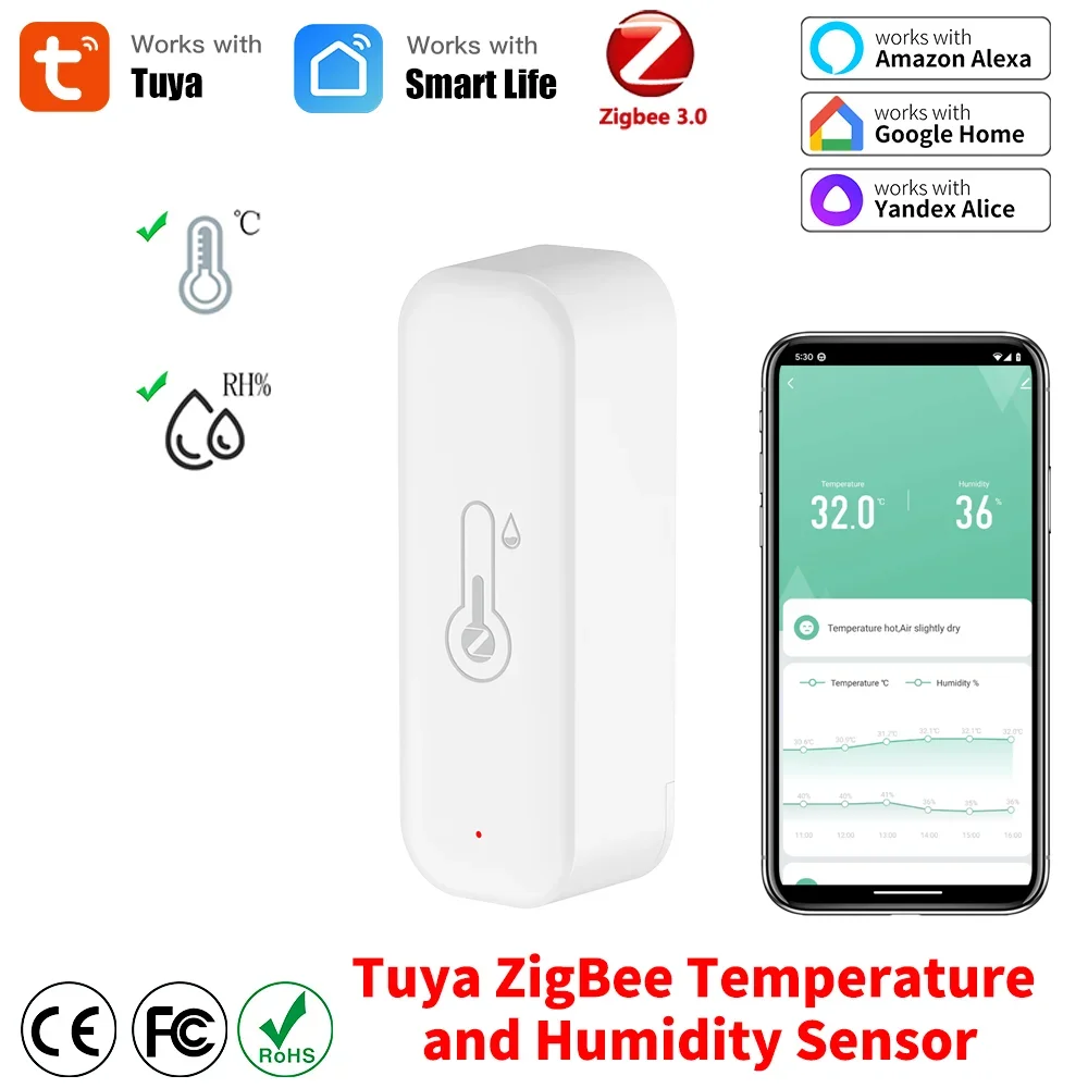 Tuya Zigbee 3.0 Temperature and Humidity Smart Home Thermometer Hygrometer APP Remote Alarm Work with Alexa Google Home
