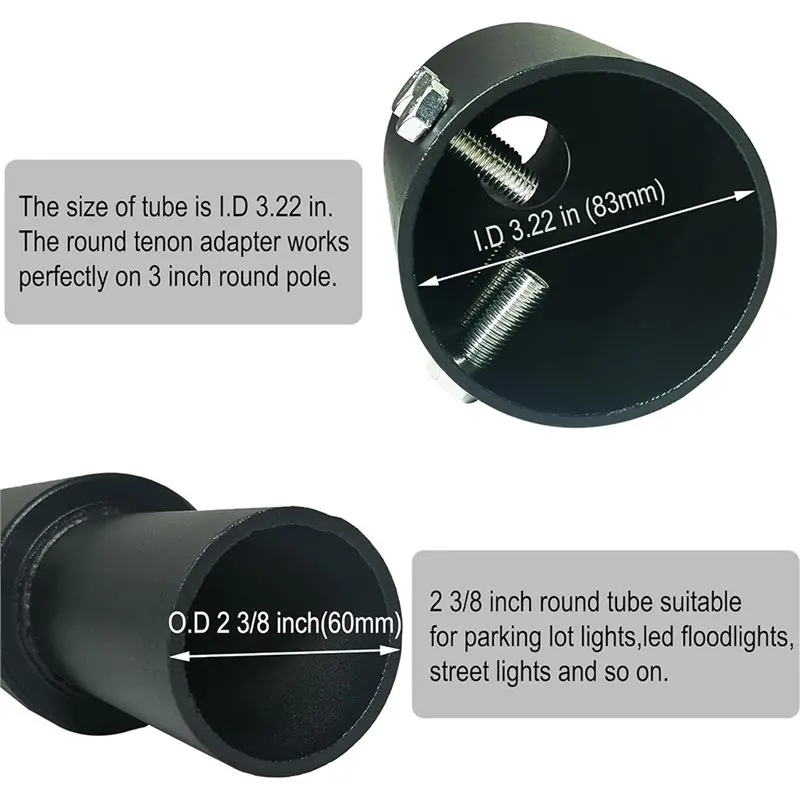ABJN-Heavy Duty Metal For LED Lighting Outdoor Mounting Bracket, Tenon Slip Fitter Adapter For 3 Inch Round Pole
