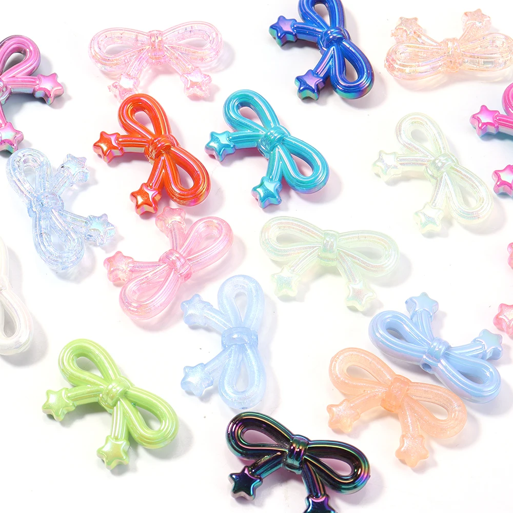 10pcs 19.5x33.5mm Bow Acrylic Beads Multicolor Sweet Star Bowknot Loose Beads For Jewelry Making DIY Necklace Earrings Keychain view 5